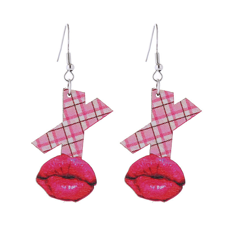 Wholesale Leopard Print Heart Pink Envelope Valentine's Day Wooden Earrings